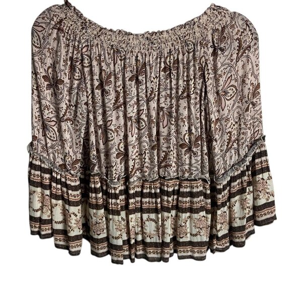 American Eagle Size S Off Shoulder Flared Sleeve Boho Top Neutral Brown Hippie - Picture 5 of 7